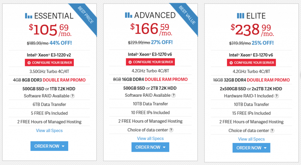 InMotion Hosting Dedicated Server Plan Pricing
