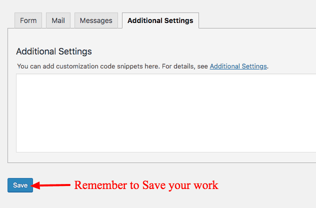 Contact Form 7 Additional Settings
