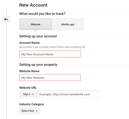 Google Analytics Account Signup