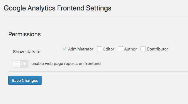 Google Analytics Dashboard Frontend Settings